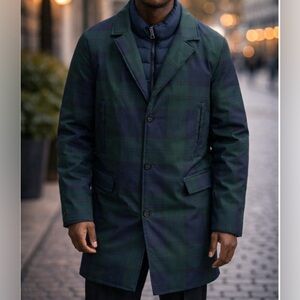 Hunter Men's Green & Navy Plaid Trench Coat